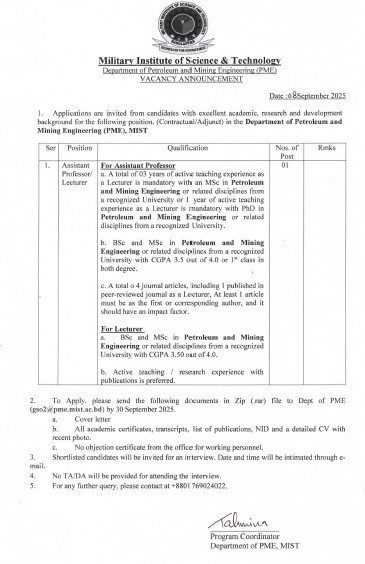 Faculty Recruitment of PME Department